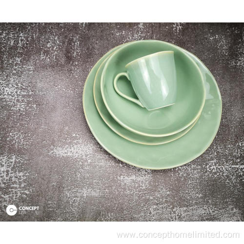 Reactive glazed stoneware dinner set in Jade green